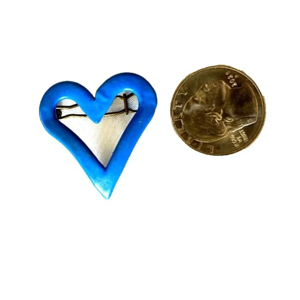 Vintage France Blue Heart Hair Clip 1970s Plastic Cutout Retro Barrette Signed